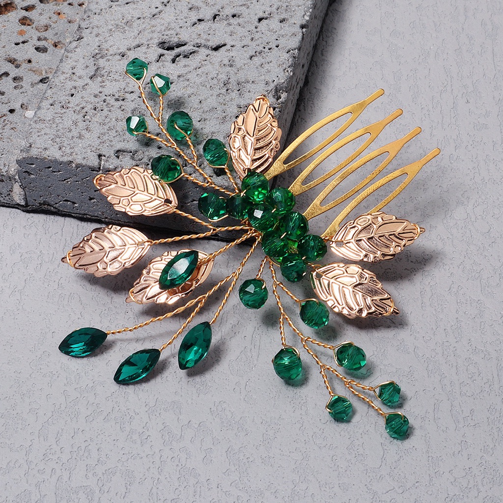 Gold And Green Leaf Hair Comb